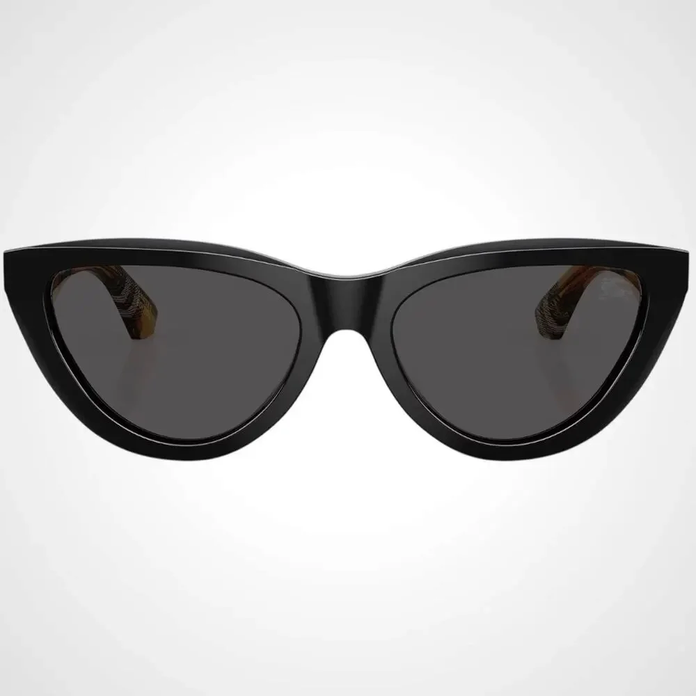 New Burberry Sunglasses Black Front Cat Eye Frame Checkered Arms Gray Lens